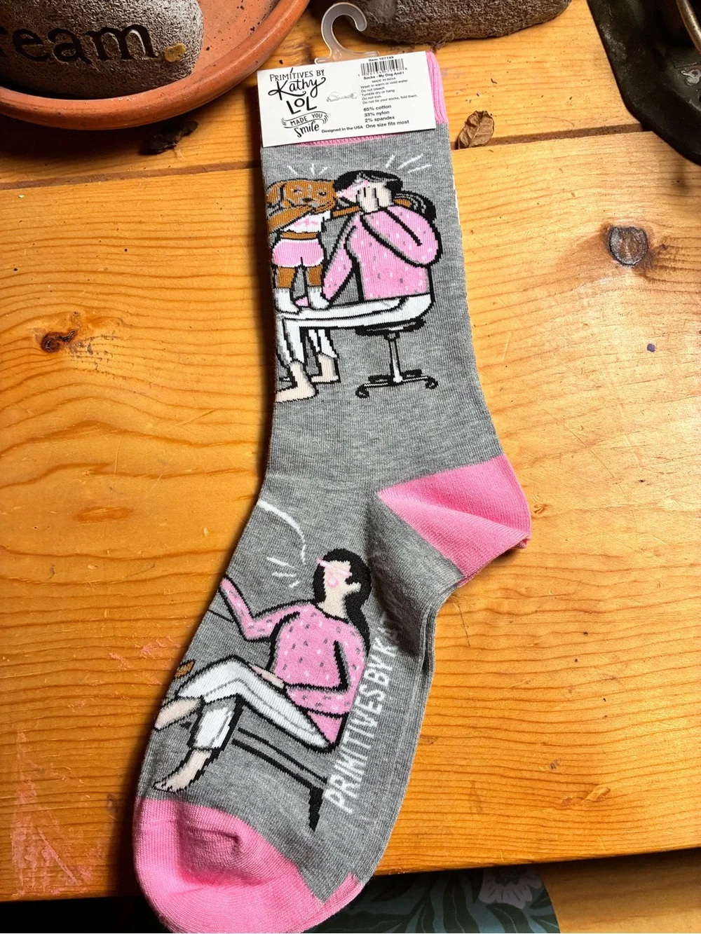 Primitives by Kathy Gray & Pink Novelty Dog Socks with Humorous Quote